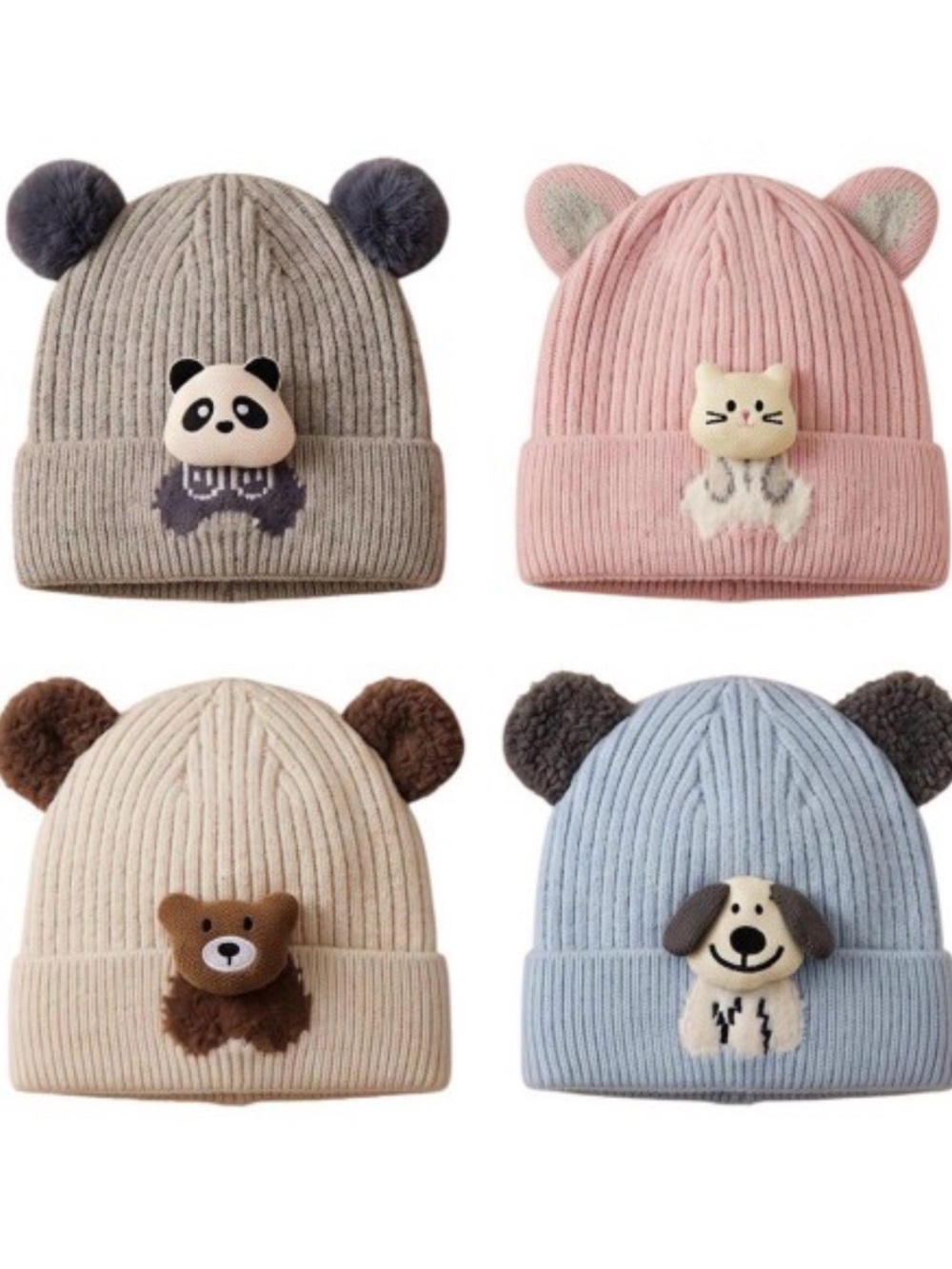 Childrens 3D Knit Animal Ear Beanie Hat - Various Styles
